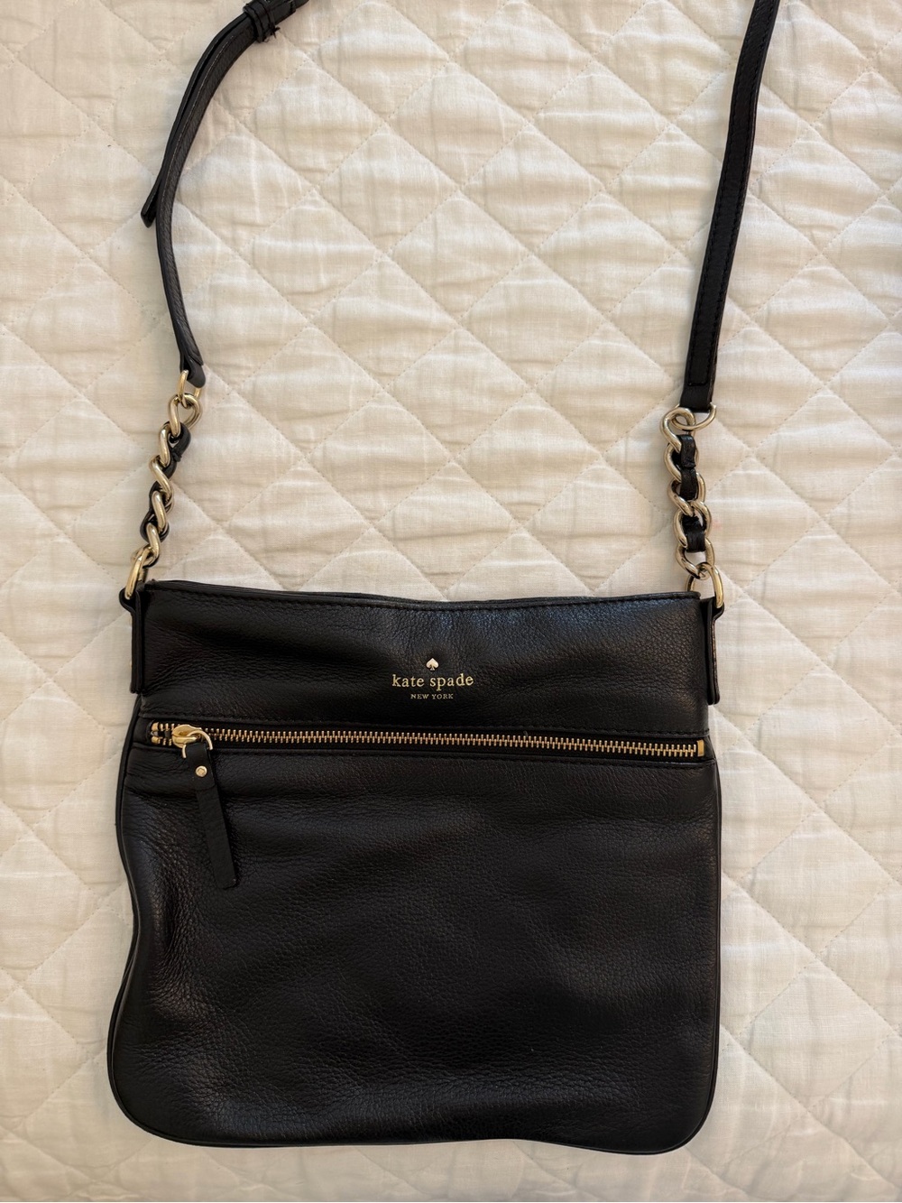 kate spade Black Leather Crossbody with Gold Hardware